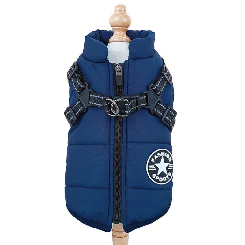 Pet Dog Jacket with Harness Ring Winter Warm Vest Dog Clothes for Small Dog Waterproof Coat Chihuahua French Bulldog Outfits